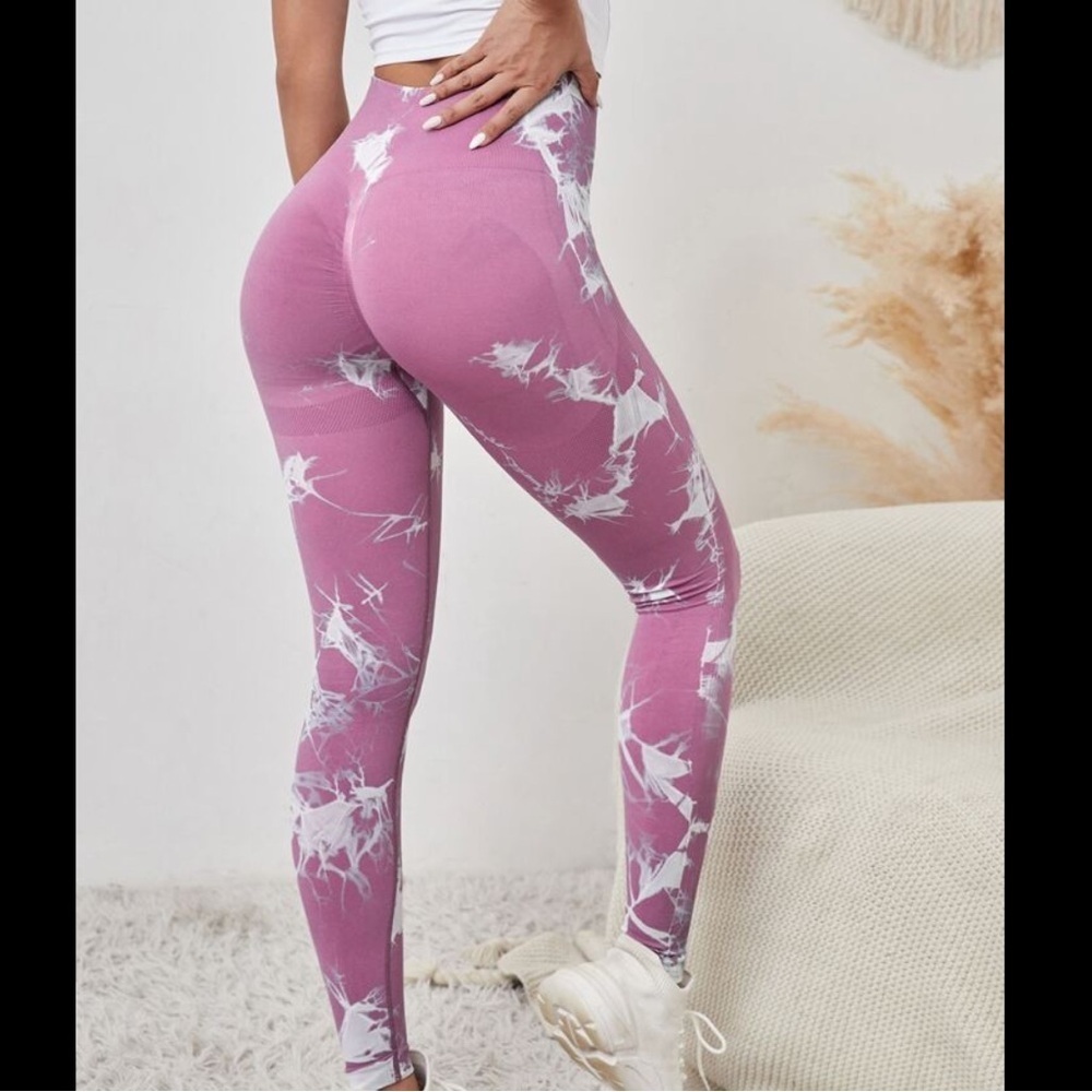 Romwe High Waist Scrunch Leggings | Butt Lifting Effect Rose Tye dye Lightning - Picture 2 of 8